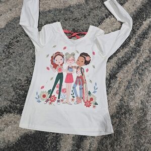 Girls' White Graphic Long Sleeve Top